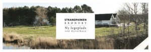 Billede af Gyvelhuse med tekst "Strandparken. Brændby. Ny legeplads ved Gyvelhuse"