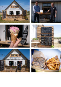 Fotomosaik, 4 billeder, Billeder af Haveje strankiosk, is og burger